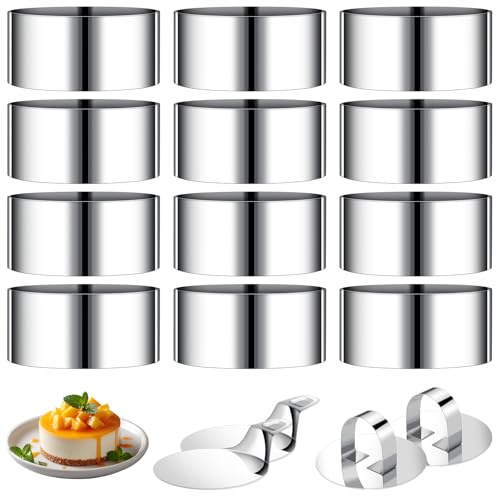 Cozary 12 Coppapasta Tondi 8cm, Coppapasta in Acciaio Inossidabile, Anello per Torte, Lavabile in Lavastoviglie, Fornito con 2 Coperchi + 2 Basi, Adatto per Dessert A Base di Mousse