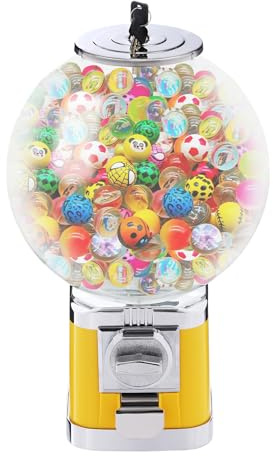 Commercial Gumball Machine for Kids, 500Pcs 1.26Inch Big Capsule Toy Vending Machine w/Key, Countertop Ball Bulk Vending Machine Candy Gumball Machine Bank for $1 Coins Only (Yellow)