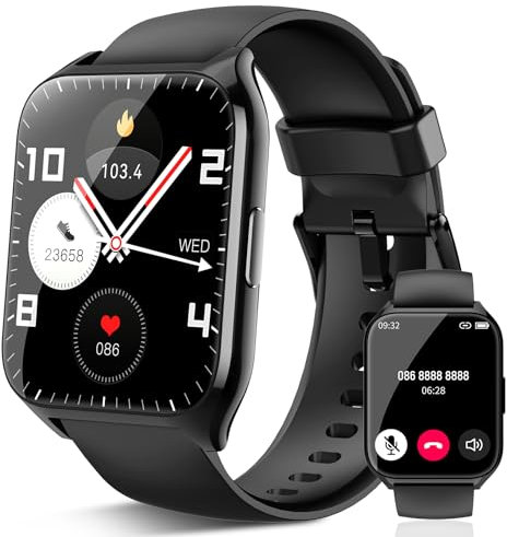 Reloj Inteligente Hombre Mujer, 1.85 Smartwatch con Llamadas y Mensajes, con Pulsómetro/Monitor de Sueño, 112+ Modos Deportivos Pulsera Actividad, IP68 Impermeable Smart Watch para iOS Android, Negro