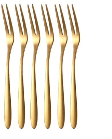 6 mini tenedores de frutas de acero inoxidable para recoger postres, sushi y aperitivos, perfectos para fiestas (dorado)