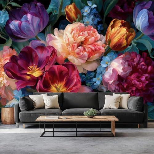 Fototapete Vintage Elegant Künstlerisch Floral, Dunkelgrün Panorama Tapete Vliestapete für Jugendzimmer Mädchenzimmer- Wandtapete für Wohnzimmer Schlafzimmer 150 x 105 cm (B x H)