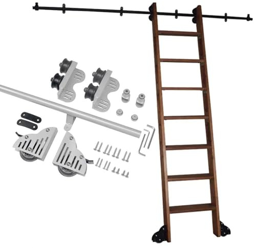 Schiebeleiter-Hardware-Kit für Holzleitern, 6 m Schienensystem mit Bodenrolle und Bremse, 150 kg Kapazität, perfekt für Bibliotheken und Heimgebrauch