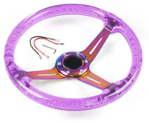 Sportlenkrad 350mm 14inch Acryl Lenkrad & Hornknopf Neo Chrom 6 Löcher Lenkradtiefe 71mm(Purple)