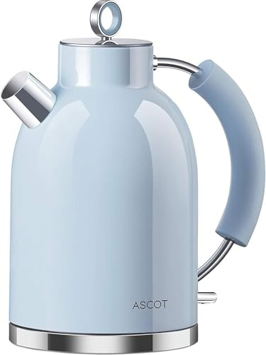 ASCOT Electric Kettle, Stainless Steel Electric Tea Kettle Gifts for Men/Women/Family 1.5L Retro Tea Heater & Hot Water Boiler, Auto Shut-Off Boil-Dry Protection(Blue)