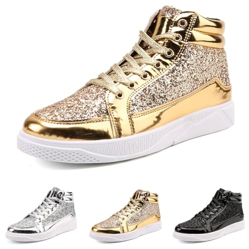 Baskets à paillettes pour homme et femme - Chaussures à paillettes - Chaussures hautes avec paillettes fines - Décontractées - Chaussures de loisirs - Carnaval - Rockabilly - Fête de danse - Quotidien