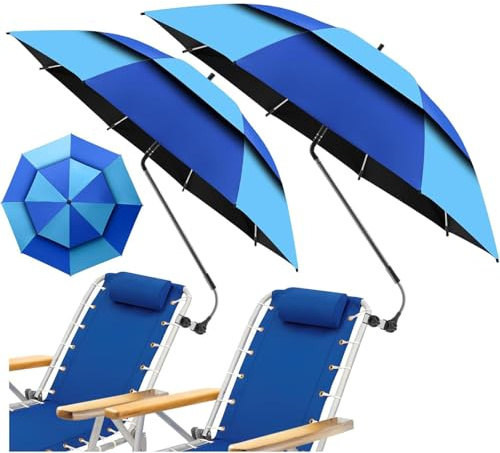 2 Pack Beach Umbrella With Universal Clamp, 360° Adjustable Umbrellas Clip On Chair, UPF50+ Protection Sun Shade, Portable Parasol for Camping Chair, Patio Chair, Wheelchair, Golf Carts (No Chair)