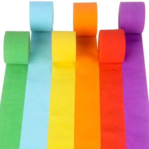 6 Rollen Krepppapier Bunt, Kreppbänder Regenbogen Multicolor Party Luftschlangen Bunt Papier Streamer für die Hochzeitsdekoration Geburtstagsfeier Pride Deko
