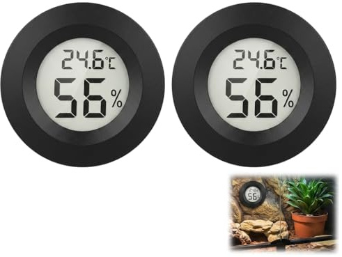 2 Pack Reptile Thermometer Hygrometer, Digital Temperature Humidity Monitor for Vivarium Terrarium, Accurate Hydrometer Gauge for Bearded Dragon Leopard Gecko Tortoise Snake Tank Accessories