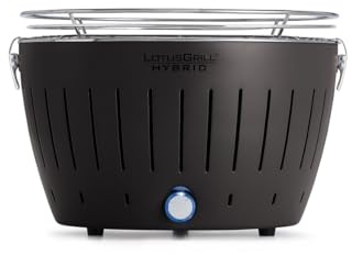 LotusGrill - Nuovo Barbecue Ibrido Portatile a Carbonella e Gas in Acciaio Inox con alimentazione a batterie oppure cavo USB - Borsa da Trasporto inclusa - Ø 32 cm - Nero