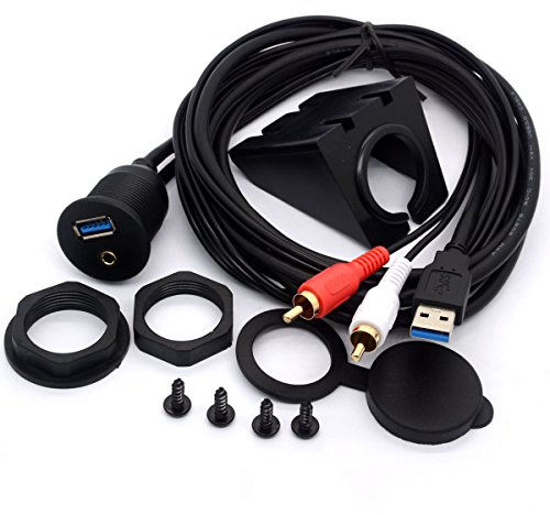 Câble montage encastré RCA USB 3.0 et AUX 3,5 mm 2 RCA mâle vers USB et 1/8 Audio Stéréo femelle Extension de code pour moteur voiture vélo bateau