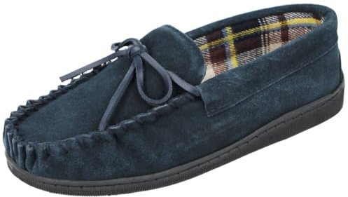 Cushion Walk Mens Real Suede Leather Moccasin Slippers, (UK 10, Navy)