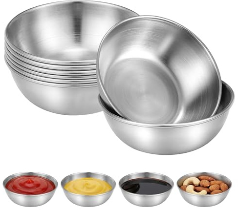 ​UPKOCH 8 Pcs Stainless Steel Dipping Bowls, 80ml Small Sauce Dishes for Sushi Soy Ketchup, Metal Ramekins Condiment Cups for Snacks Appetizers, Unbreakable Side Dish Serving Set (Silver)