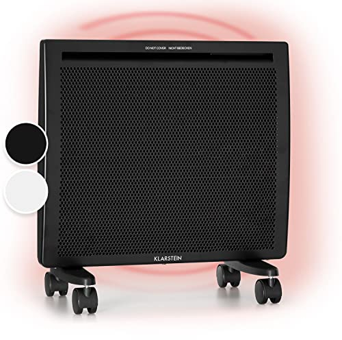 Klarstein Hot Spot Slimcurve Double 2-in-1 Heizgerät - Konvektions- und Infrarotheizung, Überhitzungsschutz, Wochentimer, Wandmontage oder Standgerät mit 2 Rollfüßen, Stahlblech, 1000 W, schwarz