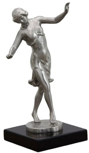 Casa Padrino Luxus Bronzefigur tanzende Frau Silber/Schwarz 10 x 13 x H. 23 cm - Bronze Skulptur mit Holzsockel - Schreibtisch Deko - Wohnzimmer Deko - Luxus Kollektion