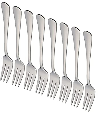 Tang Yuan Fourchette en Acier Inoxydable - Ensemble de 8 Pièces pour Gâteau, Fruits, Dessert et Salade
