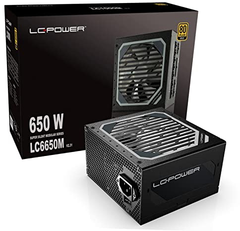 LC-POWER LC6650M V2.31 Fuentes de Alimentación PC Super Silent Modular Serie 650 W, 80 Plus® Gold, 110-240 V with120 mm Fan, Efficiency up to 90%, 6X PCI-Express 6+2 Pin