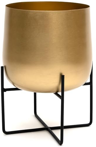Olly & Rose Gold Plant Pot with Black Plant Stand - Gold Planters Large Indoor