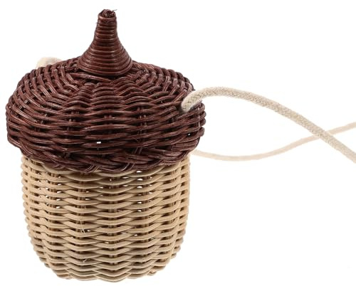 STOBOK Mini Rattan Woven Acorn Shaped Crossbody Bag for Beach Party Holiday