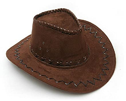 Whcctl Cappello da Cowboy in Pelle A Tesa Larga, Western da Cowgirl per Bambini e Adulti, per Cosplay All'aperto (Marrone Scuro)