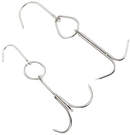 Operitacx 2stücke Edelstahlhaken Für Fleischverarbeitung Inklusive Grillhaken Und Schinkenhaken Mit Drei Und Zwei-zinken-konstruktion Für Braten Und Hühnerfleisch Für Küche Und Geschäft