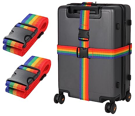 guangyuan Bunt Koffergurt Koffer Band 195cm Gepäckgurt Lang Koffer Gepäckgurte Kofferband Gurt Kofferbänder 2er Set,Verstellbare Koffer Gepäckgurte Luggage Strap für Koffer