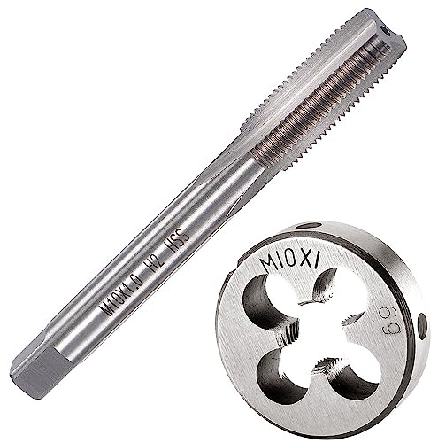 Saipor M10 x 1 Metrisches Gewindebohrer- und Schneideisenset, M10 x 1,0 mm, HSS, geriffelt, Maschinengewinde, Rechtsgewinde, Gewindebohrer und runde Gewindeschneideisen