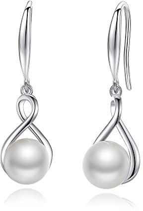 FANCIME Perlen Ohrringe 925 Sterling Silber Infinity Ohrringe mit echten Qualität 8-8.5mm Süßwasser Zuchtperlen Feiner Perlen Schmuck für Frauen