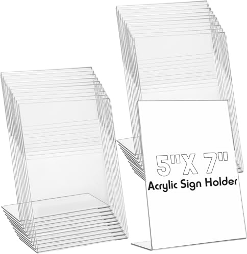 Vicenpal 6 Pcs 5 x 7 Inch Acrylic Sign Holder Acrylic Picture Frames Plastic Picture Flyer Holder l Shaped Photo Frames Self Standing Desktop Table Signs for Office, Store, Restaurant, Vertical