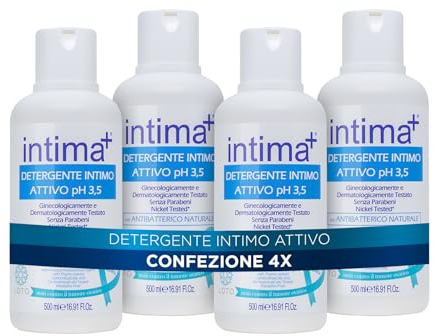Intima+ | Detergente Intimo Attivo pH 3.5 con Antibatterico Naturale, a Base di Timo, 4 x 500ml