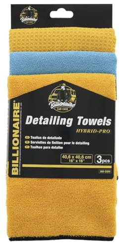 S SUMEX Pack 3 Paños Detailing Billionaire Kit 1 Paño Microfibra 360 gsm 1 Bayeta de Secado y 1 Bayeta Especial Cristales Ideal para el Cuidado y Limpieza de Vehículos 40 x 40 cm