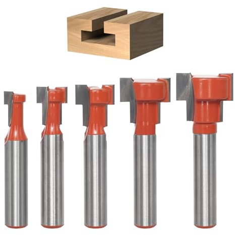 AKYLIN 5-tlg T-Nutfräser 8mm Schaft,T-Track Schlitz Holz Fräser,T-Nutfräser-Set,Fräser für Oberfräse Holzbearbeitung