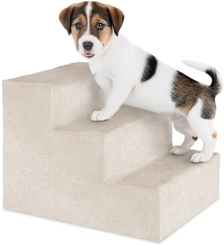 tectake® Escalera para Mascotas Muy Estable y Ligera, Escalera para Perros y Gatos, Escalera Perro Cama, Cubierta Súper Suave y Antideslizante, Materiales Robustos para Durabilidad - Arena