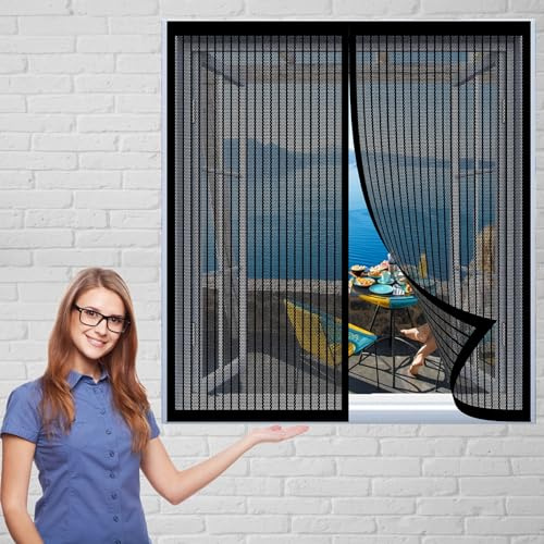 Mosquitera Magnética para Ventana 40 x 60 cm Cierre Automático Cortina Magnética de Malla Protección Contra Insectos para Ventanas de Diferentes Tamaños, Negro
