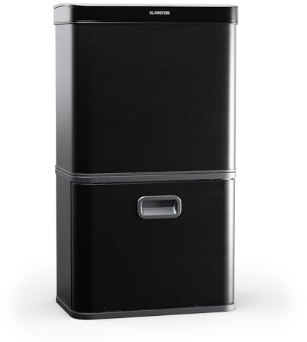 KLARSTEIN - Pattumiera Touchless da 56L con Sensore di Movimento, 3 Scomparti per la Raccolta Differenziata, Acciaio Inox Nero, Soft-Close, Secchio della Spazzatura