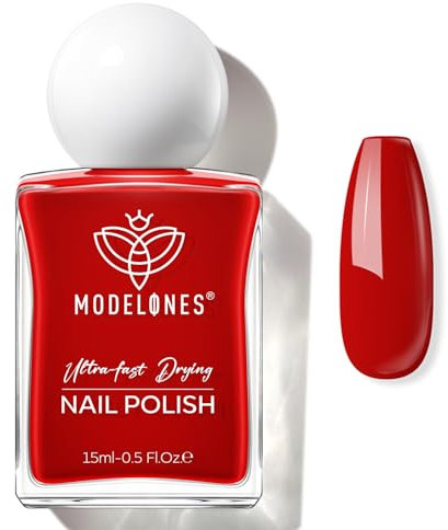 Modelones Quick Dry Nail Polish, Christmas Red Fast Drying Nail Varnish, 15 ml Air Dry Nail Art DIY Home Salon Long Last Manicure Gift for Women 0.5 Fl Oz
