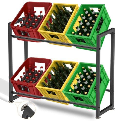Rainie Getränkekistenregal für 6 Kisten, Getränkeregal aus Metall Stabiles & Platzsparendes Kistenregal mit Höhenverstellbaren Metallfüße, Bierkistenregal für Küche, Wohnzimmer(Schwarz)