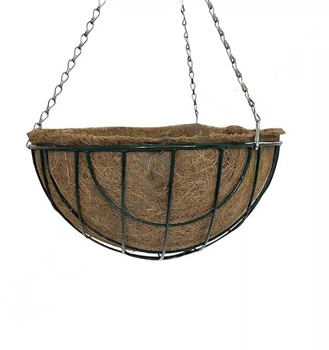 Oakland Gardens Hanging Baskets 14(35cm) Metal Green Planter Chain with Liners Round Wire Coco | Biodegradable, Water Absorbent | Garden Planter Baskets for Indoor & Outdoor Use|Pack of 2