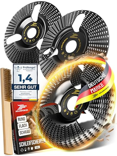 Adlerfokus Holz Schleifscheibe 125mm Set Winkelschleifer [EXTRA SCHARF] | Flexscheibe für Holz - Wurzelfräse - Lackfräse - Baumstumpffräse - Raspelscheibe - Schleifen mit einer Flex Schleifscheibe