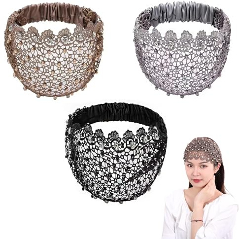 KICPUK 3 Stück Damen-Vintage Spitzenspitze Kopfbinde Eleganter Perlenschmuck Breit Haarband für den täglichen Gebrauch Mode-Stirnbänder, Hochzeiten und besondere Anlässe