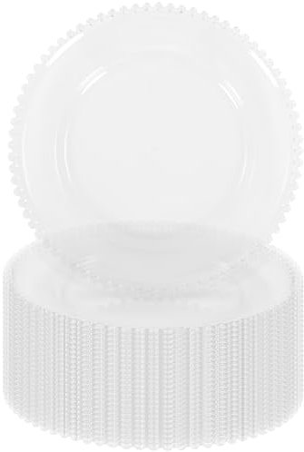 24 Pack Clear Acrylic Round Charger Plates With Beaded Rim, 13 Inch Plate Chargers for Dinner, Plastic Decorative Plates for Table Setting, Table Chargers for Wedding, Party, Event (Clear)