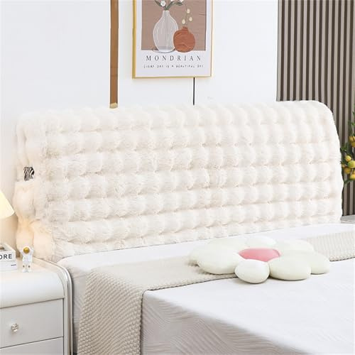 Hearda Einfarbiger, elastischer Bettkopfteilbezug, All-Inclusive, universeller, staubdichter Schutz, weicher, flauschiger Kopfteil-Schonbezug, Bettkopfabdeckung für Schlafzimmer-Dekor (180 cm, Beige)