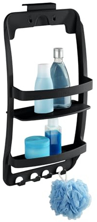 Wenko Estante baño Mod, Universal Estante Colgante sin taladrar repisa Ducha con Ganchos organización Accesorios baño plástico 26x54.5x11.5 cm Negro