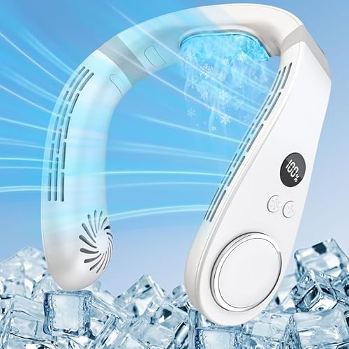 Neck Fans for Women Rechargeable Usb-Best Portable Neck Fan with Cooling Plate,Leafless Silent Air Conditioning Neck Fans,Powerful Cordless Wearable Fan Around Your Neck,Gifts for Adults Kids White