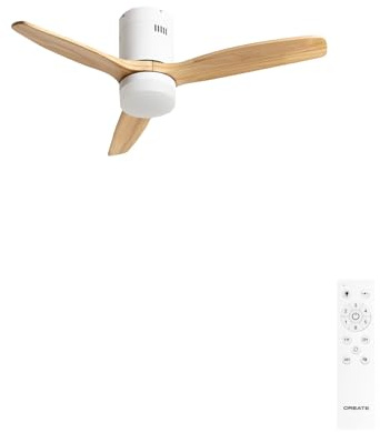 CREATE / WINDCALM NATURAL WOOD S/Ventilador de techo con luz blanco aspas madera clara con mando / 40W, Temporizador, Ø112 cm, 6 velocidades, 3 temperaturas de luz, función verano-invierno
