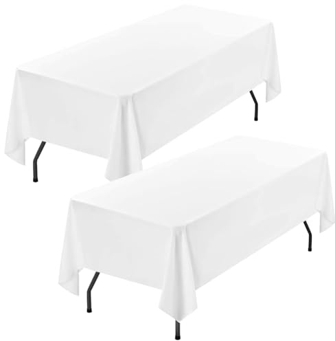 2 Stück Polyester Tischdecken 100 x 250cm, Tischdecke Abwaschbar, Bierzelt-Tischdecke, Rechteckige Tischdecken für Partys, Hochzeiten und Restaurants Weiß