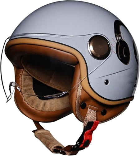 Casco Moto Vintage Semi-Aperto In ABS Casco Scodella Leggero Per Scooter/Cruiser, Fodera In Traspirante, Caschi Motorino Vintage EPS Antishock, Fibbia Rapida Unisex 55-62Cm 3,XL