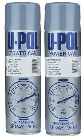 U Pol 500ml Power Can Grey Primer Aerosol Spray | Quick-Drying Primer Filler for Car Panels, GRP, Polyester Body Filler | Easy Sand, Fast Application | Solvent-Based Pack of 2