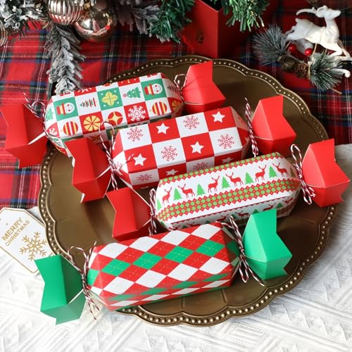 Geschenkbox Weihnachten Klein, 12 Weihnachten Süßigkeiten Papierboxen, Geschenkschachtel Süßigkeiten Box Keksschachtel Schokolade, Christmas Crackers Knallbonbons für Weihnachtenn Geschenkverpackung