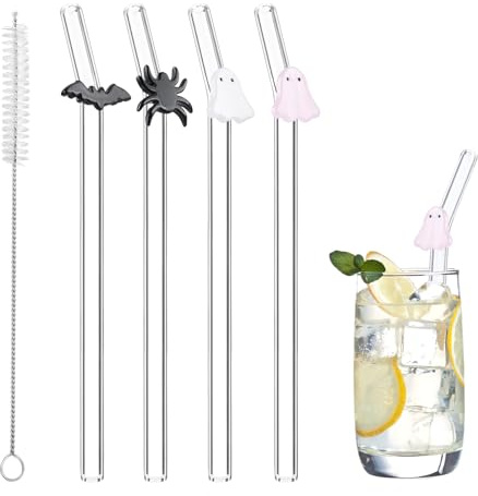 8 cannucce riutilizzabili in vetro, cannucce in vetro, con 2 spazzole per la pulizia, per succhi, cocktail, frullati, latte, caffè