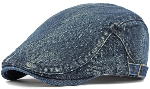 PTDTSHOU Mens Denim Newsboy Flat Cap Breathable Gatsby Ivy Driving Hat Adjustable Cotton Golf Cap